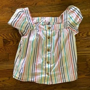 J. Crew Rainbow Striped Button Flutter Top